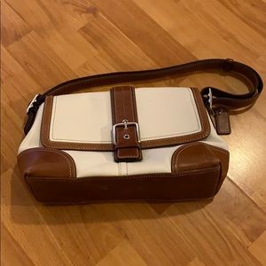 White and brown Coach Purse